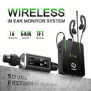 LMBGM UHF Profesionales Auriculares Inalámbricos, Carga USB, Fácil de Monitorear, Pantalla de Color TFT, 16 Frecuencias Seleccionables, Función de Ganancia de Audio, Adecuados para Conciertos, Estudios de Grabación, Representaciones de Escena, Actividade