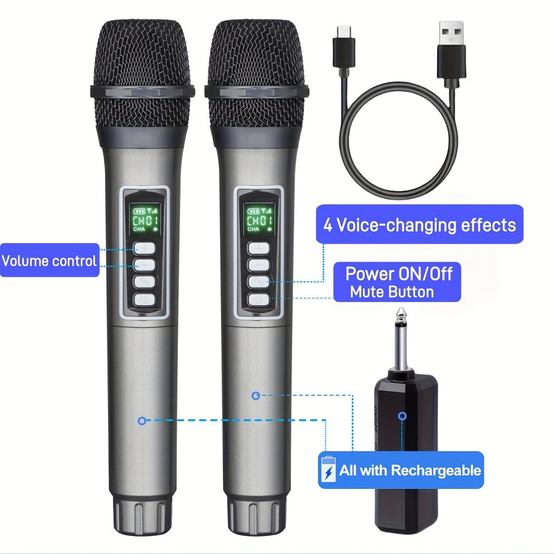 Microfono sin varillas Portátil con Carga USB-C, 4 Efectos de Voz (Control de Volumen, Eco/Reverberación en Tiempo Real), Botón Silencio Integrado - para Karaoke, Actuaciones En Vivo, Podcasts, Reuniones, Hogar/Aire Libre - Compatible con Smartphones, Ta