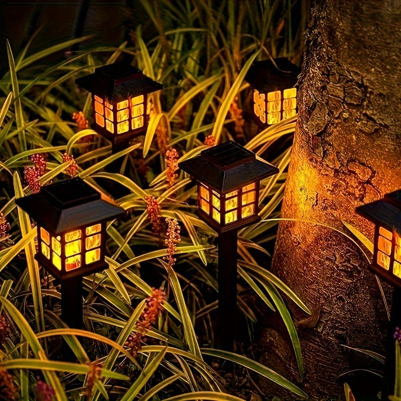 Luces de sendero solares de 6 paquetes con lente de llama LED parpadeante, spotlight de ABS no removible con acabado pulido, luces de jardín de montaje semi-hundido, control de sensor de luz, resistente a la corrosión, iluminación portátil para exteriore