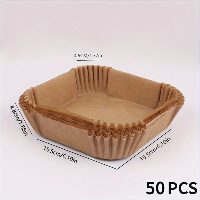 Papel de horno para freidora de aire de 50 unidades para hornear, asar y microondas - No adherente, hojas individuales fáciles de limpiar - Adecuado para uso comercial y doméstico, Material: Papel, Forma del artículo: Hoja individual