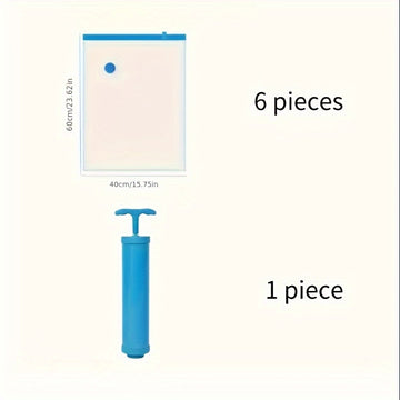 Bolsas de almacenamiento al vacío de 6 paquetes con bomba manual, bolsas de viaje portátiles de plástico, bolsas de almacenamiento de ropa, forma rectangular, multiusos, no requiere energía, organizador para el hogar y la cocina.