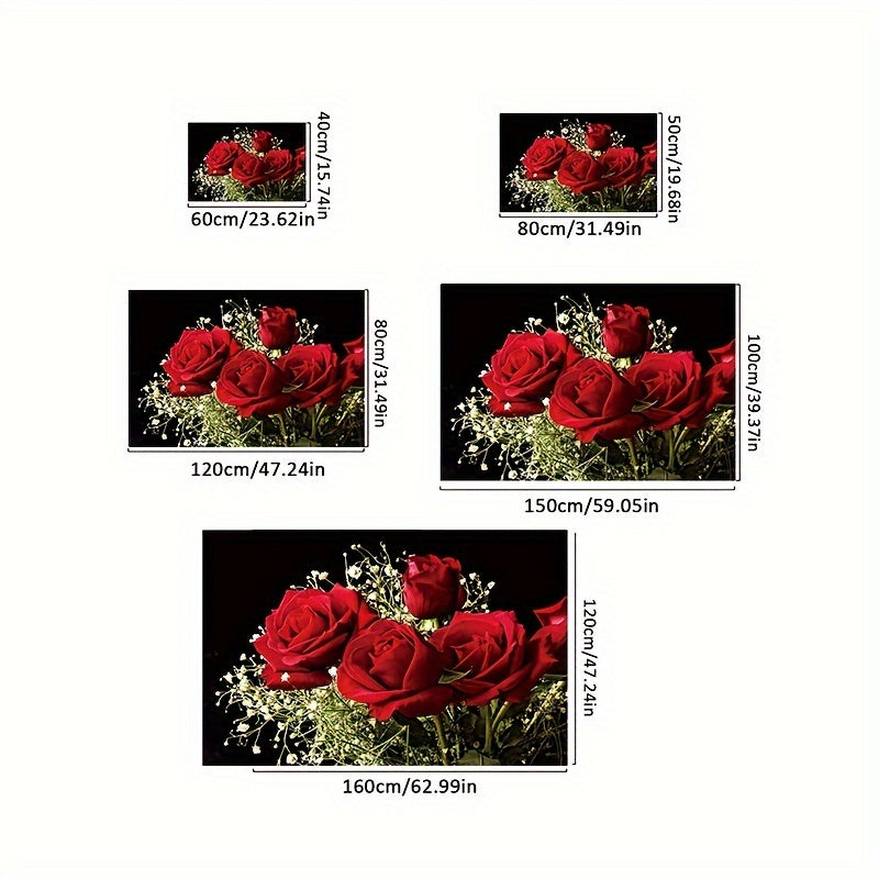 1 alfombra romántica con diseño de rosas rojas, antideslizante de poliéster, elegante decoración floral para sala, dormitorio, baño y hogar, lavable, estilo sofisticado