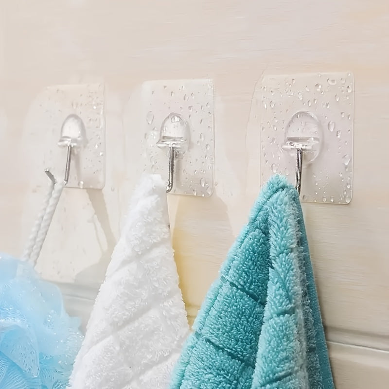 10 ganchos adhesivos multifuncionales de acero inoxidable transparente para cocina, puerta de baño y pared, organizador de llaves, ganchos utilitarios