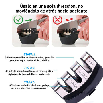 Afilador Cuchillos Acero Inoxidable 3 Etapas Mango Antideslizante XR1618