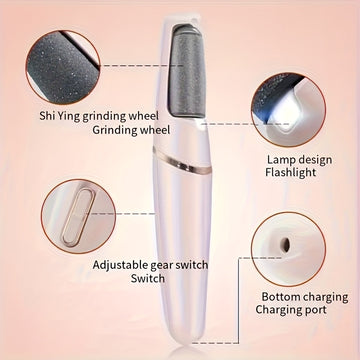 Hoja exfoliante eléctrica automática para pies con batería de litio recargable - Suave color beige, herramienta de eliminación, carga USB, regalo ideal para entusiastas de la belleza, cuidado de pies, cepillo exfoliante, estética moderna, plástico durade