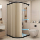 Cortina de baño plegable de alta calidad sin perforación, con ganchos metálicos, tela beige texturizada, diseño moderno para separación de áreas secas y húmedas, privacidad, fácil almacenamiento, divisor de zona húmeda, complemento de decoración contempo
