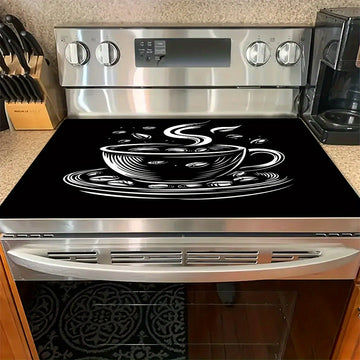 Tapete Protector para Estufa de 1 Pieza con Diseño de Taza de Café - Estilo Boceto en Blanco y , Resistente al Calor y Antirrayas, Superficie Fácil de Limpiar Duradera, Ajustable a Todas las Encimeras de Cocina, Decoración Elegante para la Cocina, Protec