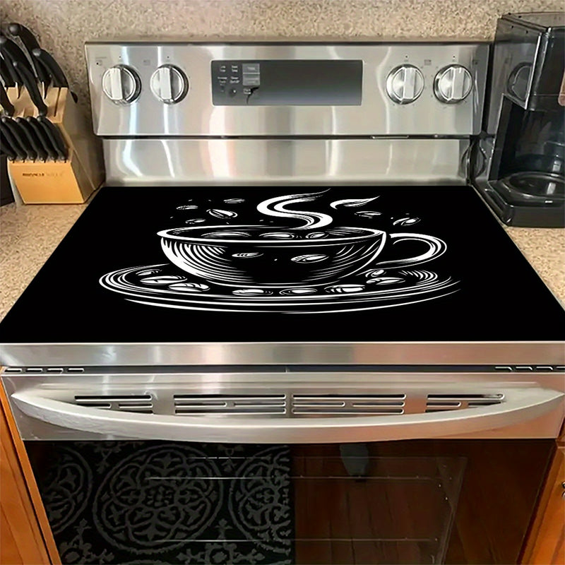 Tapete Protector para Estufa de 1 Pieza con Diseño de Taza de Café - Estilo Boceto en Blanco y , Resistente al Calor y Antirrayas, Superficie Fácil de Limpiar Duradera, Ajustable a Todas las Encimeras de Cocina, Decoración Elegante para la Cocina, Protec