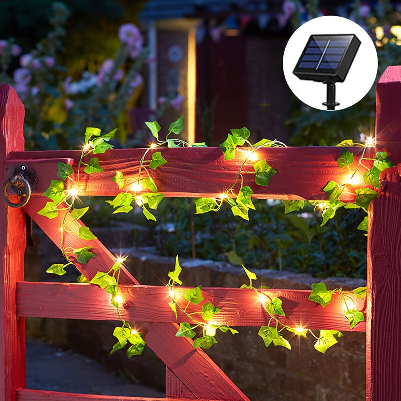 1 juego de luces solares en forma de hiedra, luces artificiales de enredadera, guirnalda de luces de hadas, luces de enredadera con hojas verdes, para decoración de bodas, fiestas, dormitorios (incluye batería solar)
