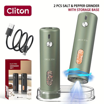 Moledor de Pimienta Eléctrico Recargable, Juego con Contenedor de 110ml, Grano Ajustable Externo, Luz LED Blanca y Operación con Una Mano para Cocina, BBQ y Regalos