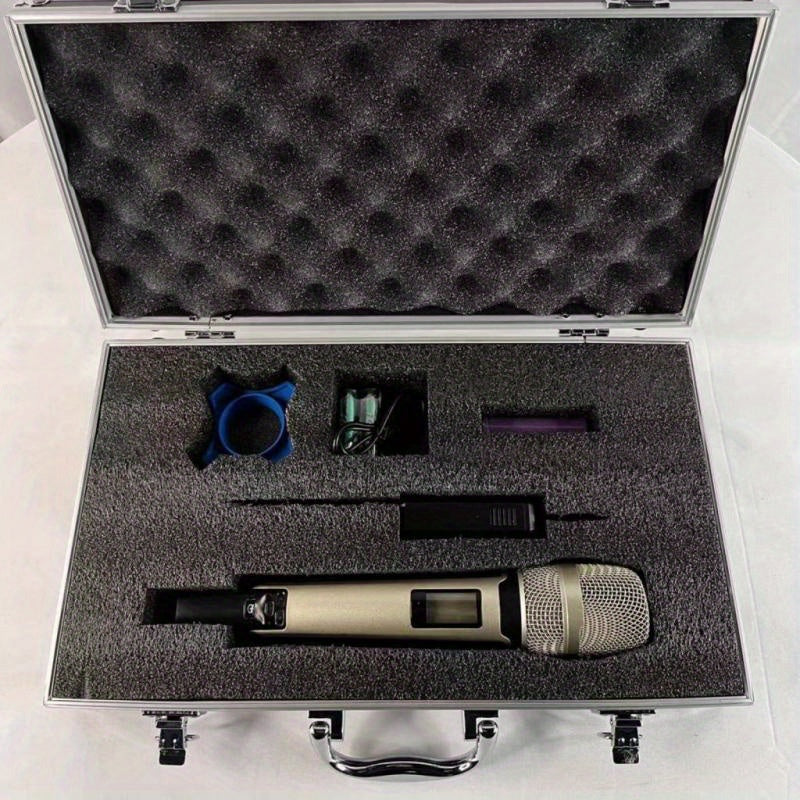 Conjunto de micrófono de tarjeta de sonido, estuche de aluminio, micrófono inalámbrico universal, bolsa portátil, maleta de carcasa dura, accesorios de mezclador.