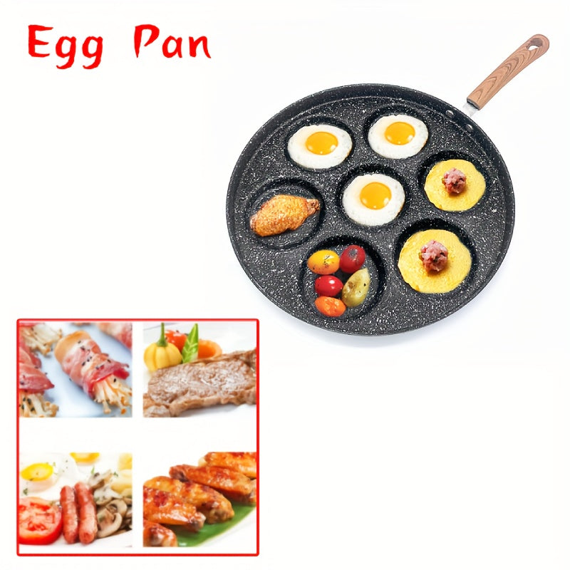 Paella Antiadherente de 7 Ranuras - Sartén Duradera para Desayuno con Hierro, Ideal para Panqueques, Salchichas y Alitas de Pollo - Utensilios Portátiles para Cocinar en Casa o Camping con Distribución Uniforme del Calor, Fácil Limpieza