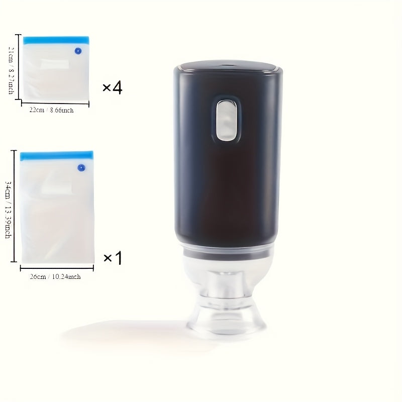 Bombas de vacío portátiles con 5 bolsas de almacenamiento de vacío reutilizables, recargables por USB, fáciles de transportar y portátiles.