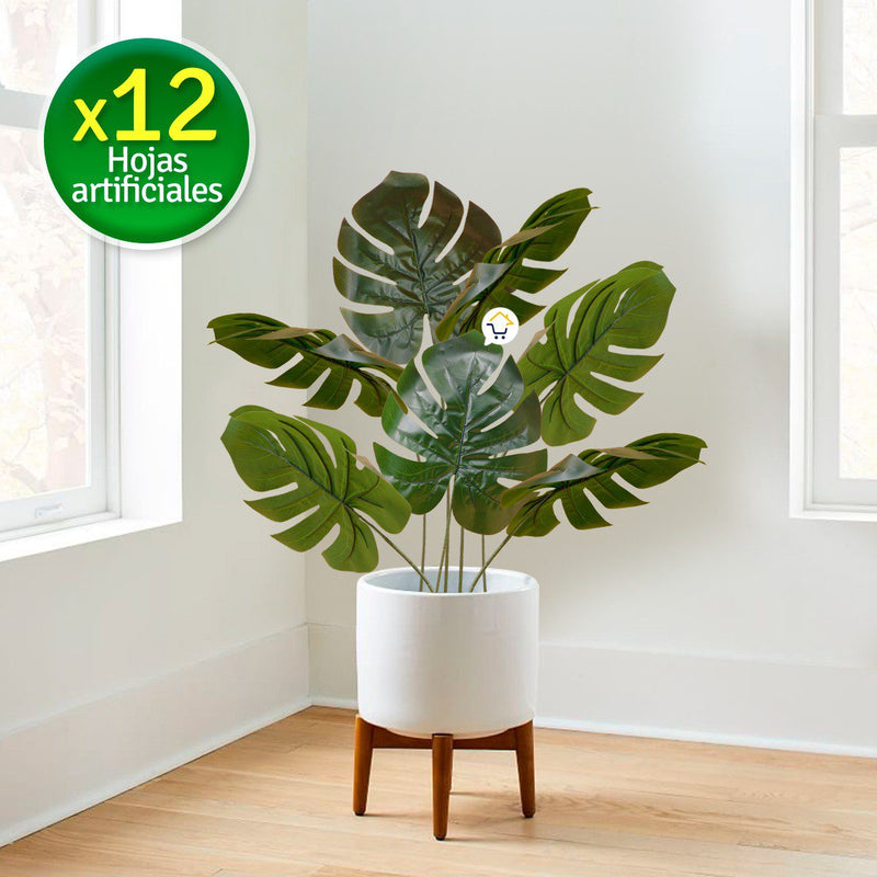 Plantas Artificiales Hojas Medianas X12 Decoración Tropical Fiestas 6291