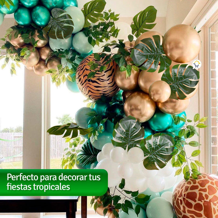 Plantas Artificiales Hojas Medianas X12 Decoración Tropical Fiestas 6291