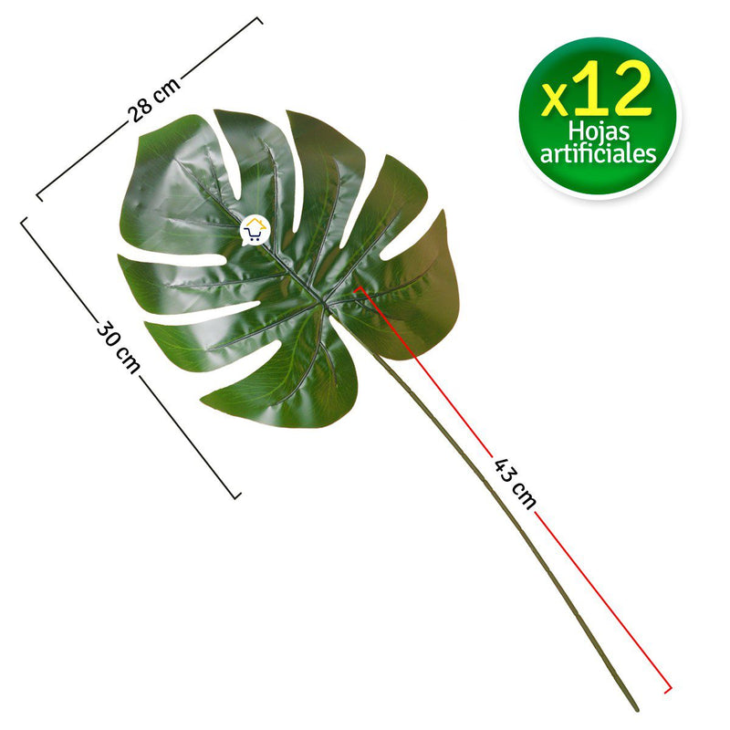 Plantas Artificiales Hojas Medianas X12 Decoración Tropical Fiestas 6291