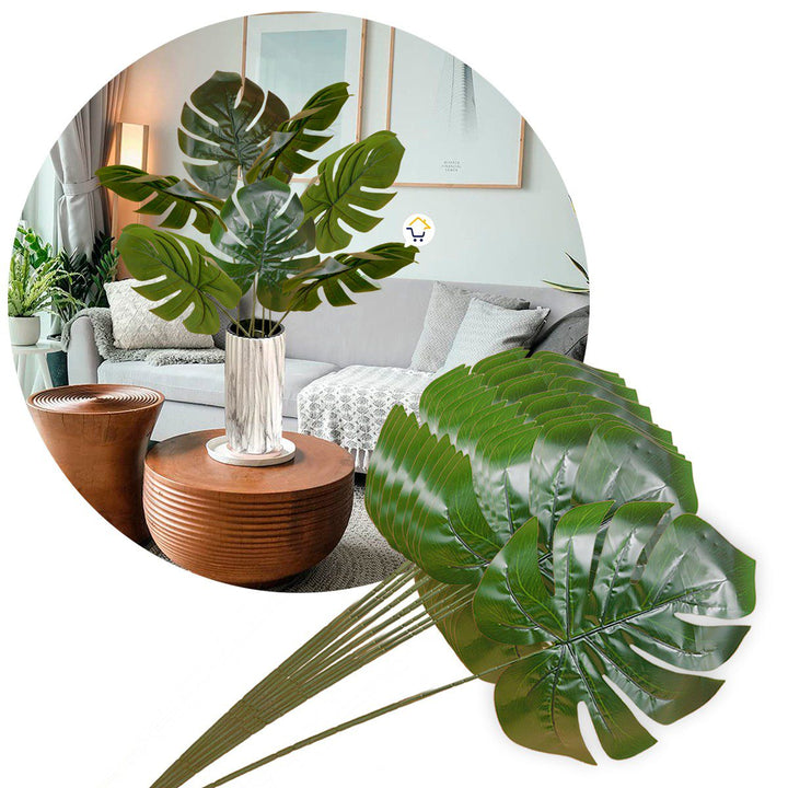 Plantas Artificiales Hojas Medianas X12 Decoración Tropical Fiestas 6291