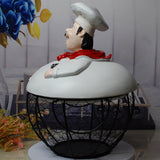 Cesta de almacenamiento de huevos de metal con temática de chef con tapa, organizador decorativo de encimera de cocina, seguro para el contacto con alimentos - 1 pieza