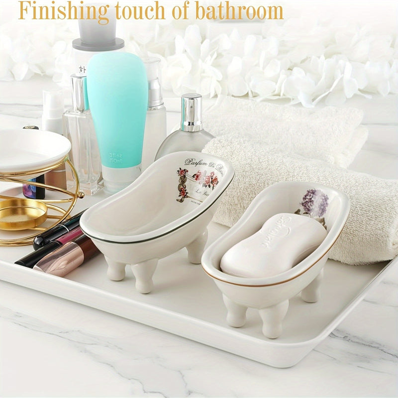 Encantador Jabonera Ovalada de Cerámica de 14.22cm - Decoración Vintage para Baño, Perfecta para Accesorios de Hogar y Cocina, Decoración y Accesorios de Baño
