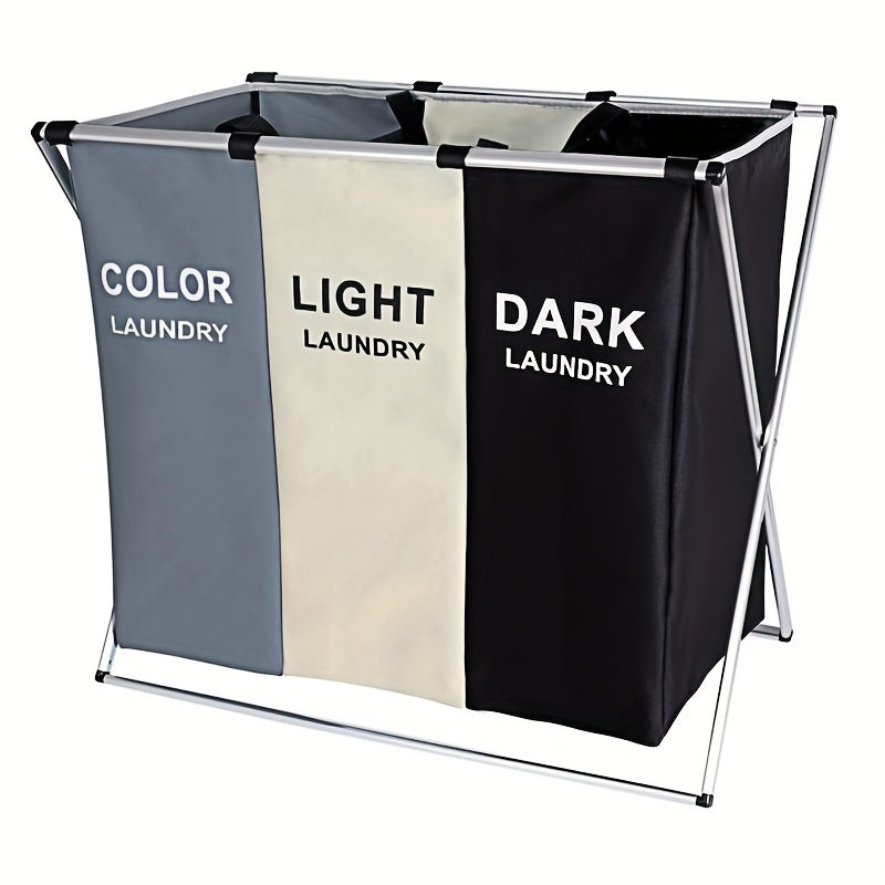 Cesto para ropa sucia de 3 compartimentos, gran capacidad de 9.07 kg por sección, tela Oxford 600D resistente y marco de aluminio, diseño moderno plegable para dormitorio, hogar, cocina, almacenamiento de juguetes y toallas, construcción robusta, cestos