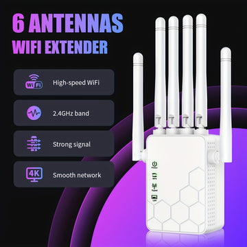 Amplificador de Señal WiFi con 6 Antenas - Banda Doble 2.4GHz/5GHz, Juego en Línea Fluido y 4K, Alta Penetración, Seguridad WPS, Enrutador/Punto de Acceso Dual, Conexión para Hogar Oficina Café (Enchufe US, 110-130V), Amplificador de Wifi de Alta Velocid