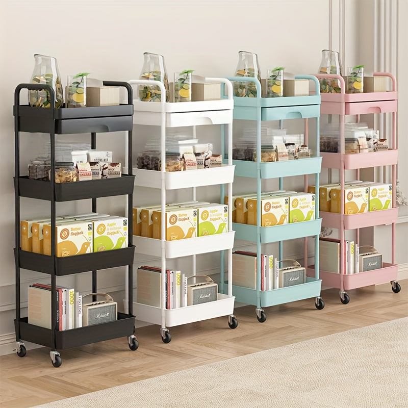 Carrito de almacenamiento móvil para cocina, caja rodante con cajones extraíbles, carrito resistente de 3 y 4 niveles con ruedas bloqueables para baño, sala, cocina, snacks, manualidades, cosméticos y decoración del hogar