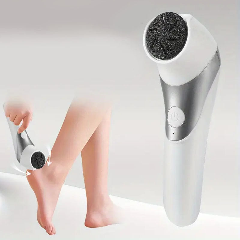 Una máquina de pulir pies eléctrica portátil con carga USB de doble cabeza, herramienta recargable para eliminar el pie y para pedicura, ideal para pulir pies gruesos y cuidar la piel seca, fácil de usar con una cabeza de molienda reemplazable.