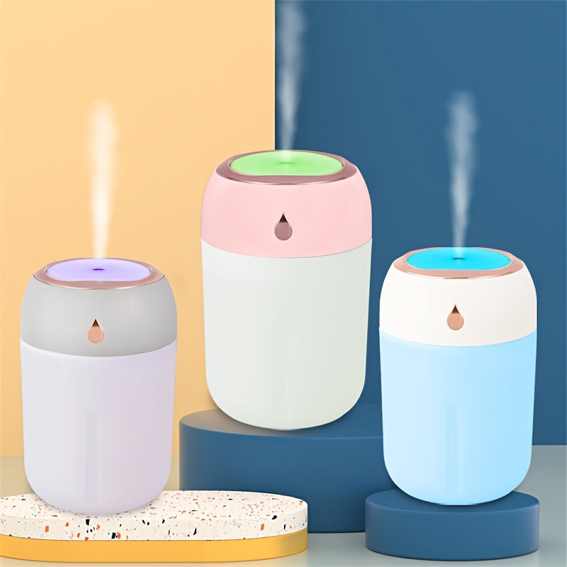 Humidificador Mini Portátil con Luz Nocturna LED, Alimentado por USB 330ml de Niebla, Tecnología de Onda de Sonido Silenciosa de 26dB para Coche, Oficina, Dormitorio - Difusor de Aceites Esenciales, Gris