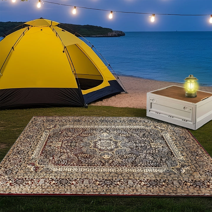 Alfombra Plush 2D con Textura Marrón Claro y Diamantes Dorados + Puntos, Estilo Creativo - Tapete Decorativo Versátil para Entrada, Camping, Patio, Piscina o Garaje. Ideal para Balcón, Terraza, Jardín, Césped o RV. Ligera, Portátil, Fácil de Limpiar y La
