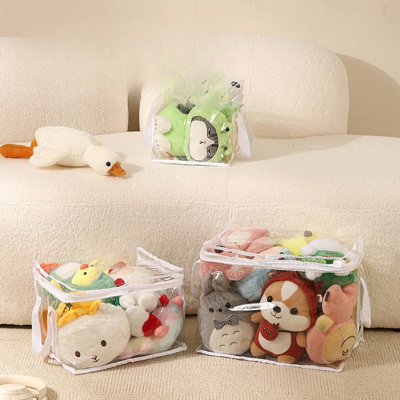 2 piezas de bolsa transparente para almacenamiento de juguetes, caja grande plegable impermeable para muñecos de peluche y bloques de construcción