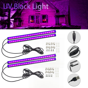 2 piezas/4 piezas de lámpara de tira LED negra de 12 pulgadas USB para dormitorio, pintura fluorescente, póster, fiesta, resplandor en la oscuridad, Halloween