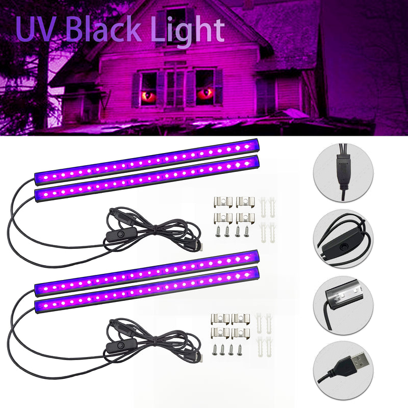 2 piezas/4 piezas de lámpara de tira LED negra de 12 pulgadas USB para dormitorio, pintura fluorescente, póster, fiesta, resplandor en la oscuridad, Halloween