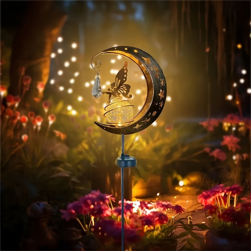 1 Luz de Jardín Solar Hada Luna de Hierro - Decoración Exquisita al Estilo Cuento de Hadas para Patios, Senderos y Gazebos