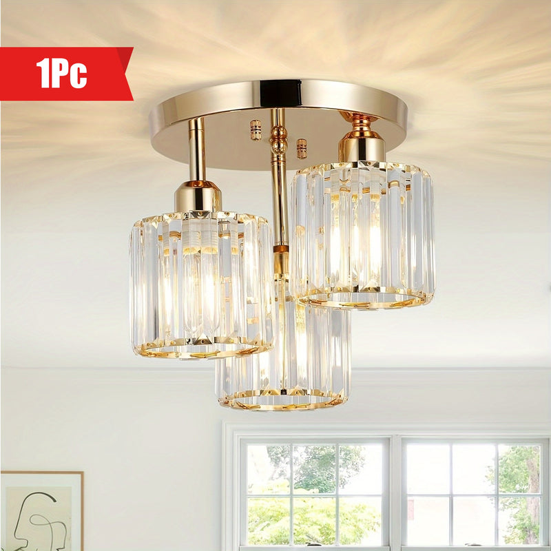 1 pza. Moderno candelabro de cristal de 3 luces con pantalla de cristal, base E27, 110V-240V, montaje semi empotrado, luz colgante ajustable para sala de estar, dormitorio, cocina, pasillo, baño, accesorio de iluminación.
