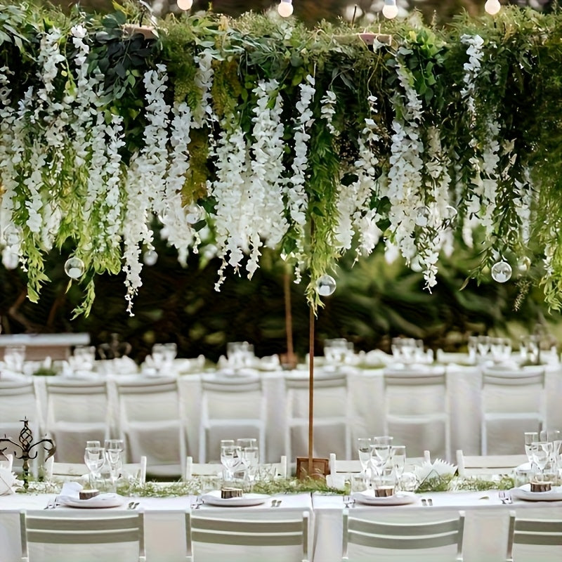 24-Pack/72pcs Flores Artificiales de Wisteria Colgantes - Decoración Faux Rattan Blanco, Adecuado para Bodas, Jardines, Paredes, y Marcos DIY - 109.73 cm Longo, Perfecto para Primavera, Christmas, Valentine's Day, y Fiestas de Cumpleaños