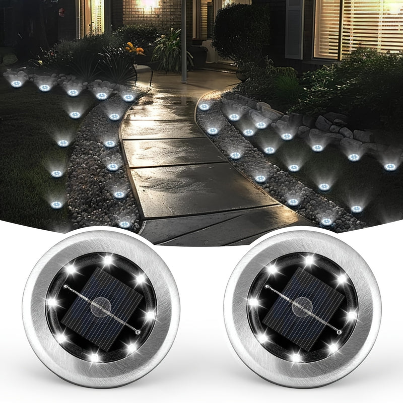 FACHOI 8 luces solares LED para exteriores, focos de jardín con sensor de luz, encendido/apagado automático, plástico resistente y acero inoxidable, duración de 8-10 horas, fácil instalación para patio, jardín, camino, terraza, césped
