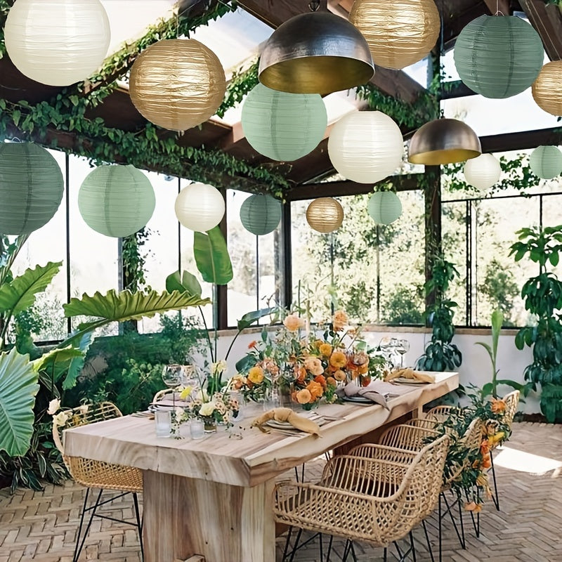 Conjunto de 15 faroles de papel verde salvia - Decoraciones colgantes de varios tamaños para bodas, despedidas de soltera, cumpleaños, fiestas - Decoración navideña, de Acción de Gracias, de San Valentín - No se necesita electricidad