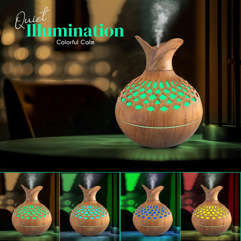 Humidificador de Tecnología de Onda Sonora de Madera YETHKE con Difusor de Aceite Esencial - Alimentado por USB, Generador de Niebla Fría para la Comodidad del Hogar
