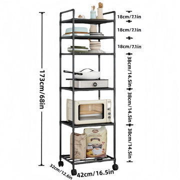 Carro de Cocina Metálico con Ruedas de 6 Niveles y Estantes Ajustables - Organizador Multifuncional para Cocina, Baño, Sala de Estar, Oficina - Fácil Montaje, Diseño Ahorrador de Espacio, Unidad de Almacenamiento Versátil | Estantería de Aspecto Industri