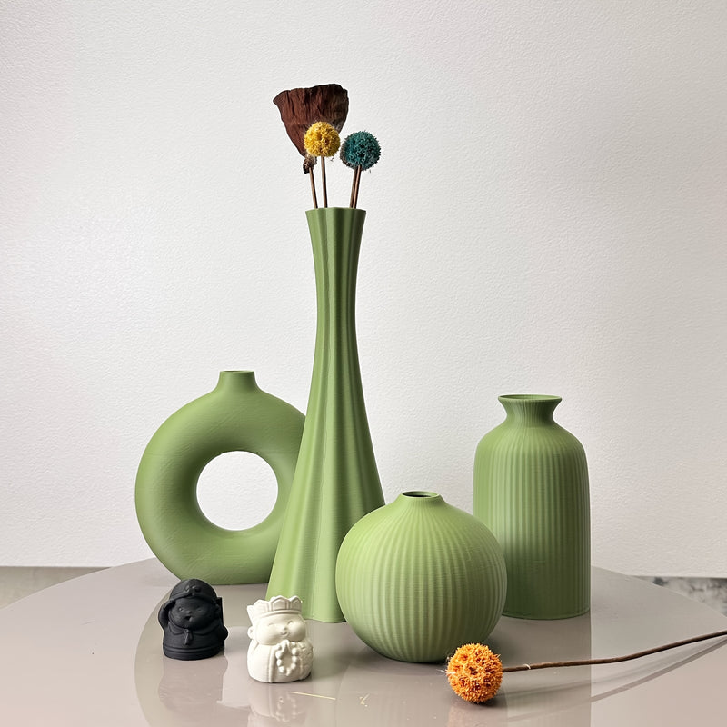 4 piezas de jarrones artísticos de color verde oliva - Jarrones de flores modernos y bohemios de plástico para el hogar, oficina y decoración de entrada - Jarrones redondos en tonos de verde y blanco, decoración del hogar