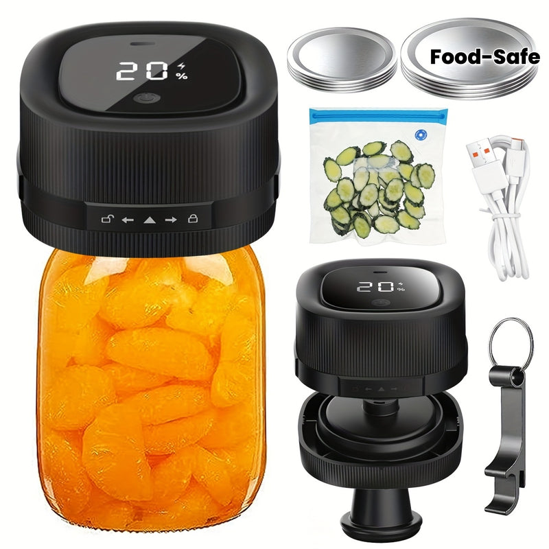 Sellador de Vacío Automático para Frascos Mason - Recargable por USB, Compatibilidad con 5 Tapas Anchas y 5 Regulares, Ideal para el Almacenamiento de Productos Secos, Plástico Seguro para Alimentos, Máquina de Sellado al Vacío | Gadget de Cocina Moderna