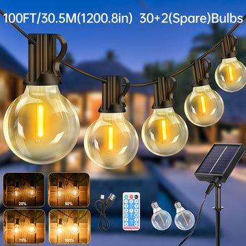 Luzes de cordão de bola de bolha solar 30 luzes + 2 (reservados) Controle remoto infravermelho, decoração de jardim à prova d'água para uso ao ar livre, controle de luz, economia de energia, adequadas para vários cenários, criação de atmosfera romântica