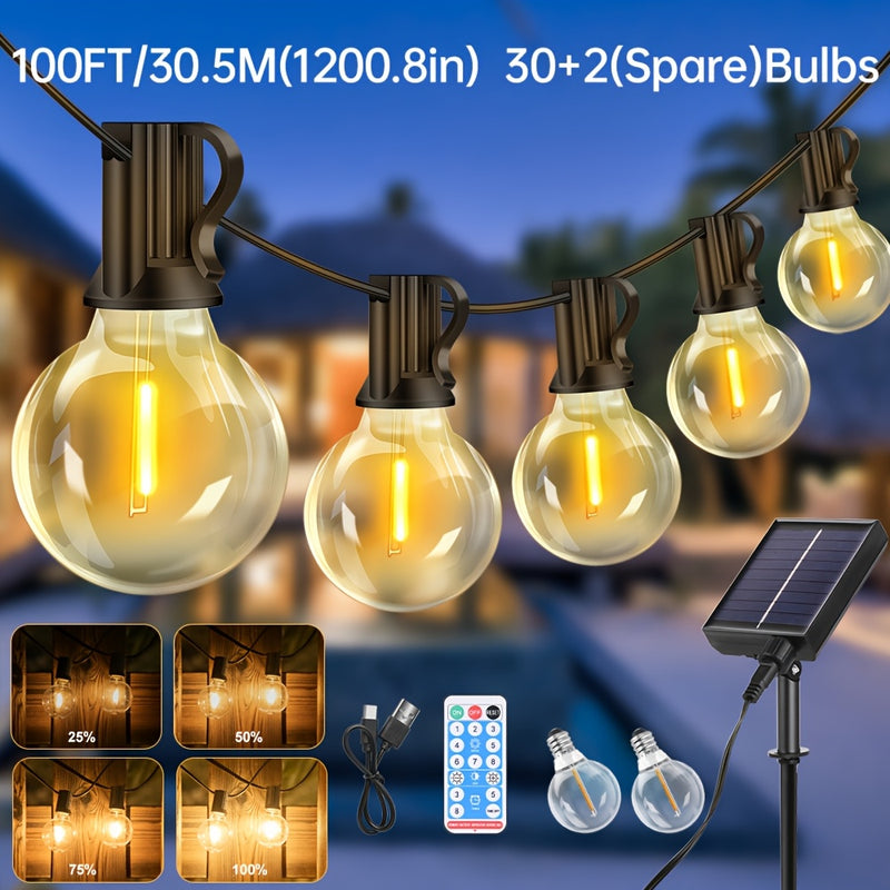 Luzes de cordão de bola de bolha solar 30 luzes + 2 (reservados) Controle remoto infravermelho, decoração de jardim à prova d'água para uso ao ar livre, controle de luz, economia de energia, adequadas para vários cenários, criação de atmosfera romântica