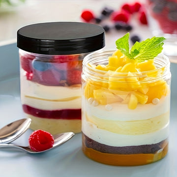YUHUPHYLLIC 20 piezas de 8 onzas de frascos de plástico transparentes con tapas negras - Sellado hermético para alimentos, loción, especias y miel - Contenedores redondos reutilizables y multiusos para la organización de la cocina