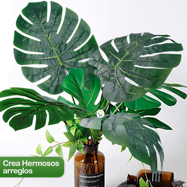 Plantas Artificiales Hojas Grandes X12 Decoración Tropical Fiestas 6290
