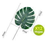 Plantas Artificiales Hojas Grandes X12 Decoración Tropical Fiestas 6290