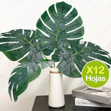 Plantas Artificiales Hojas Grandes X12 Decoración Tropical Fiestas 6290
