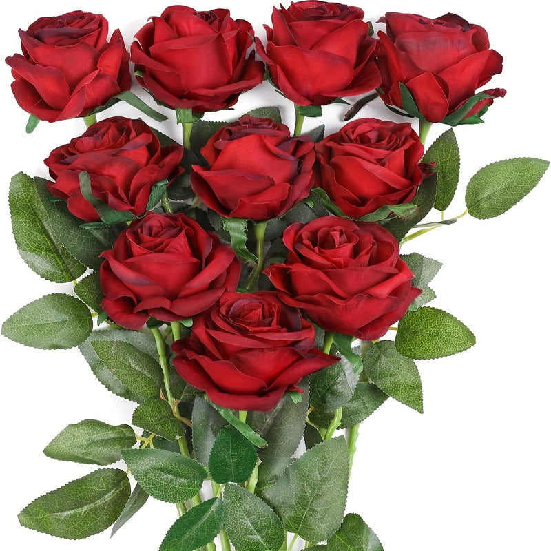 15 rosas artificiales rojas de textura aterciopelada con tallo, perfectas para decoración en San Valentín, Día de la Madre y Navidad | Ideal para decorar hogar, oficina, bodas y fiestas | Regalo romántico sin pilas ni energía requerida | Arreglo floral e