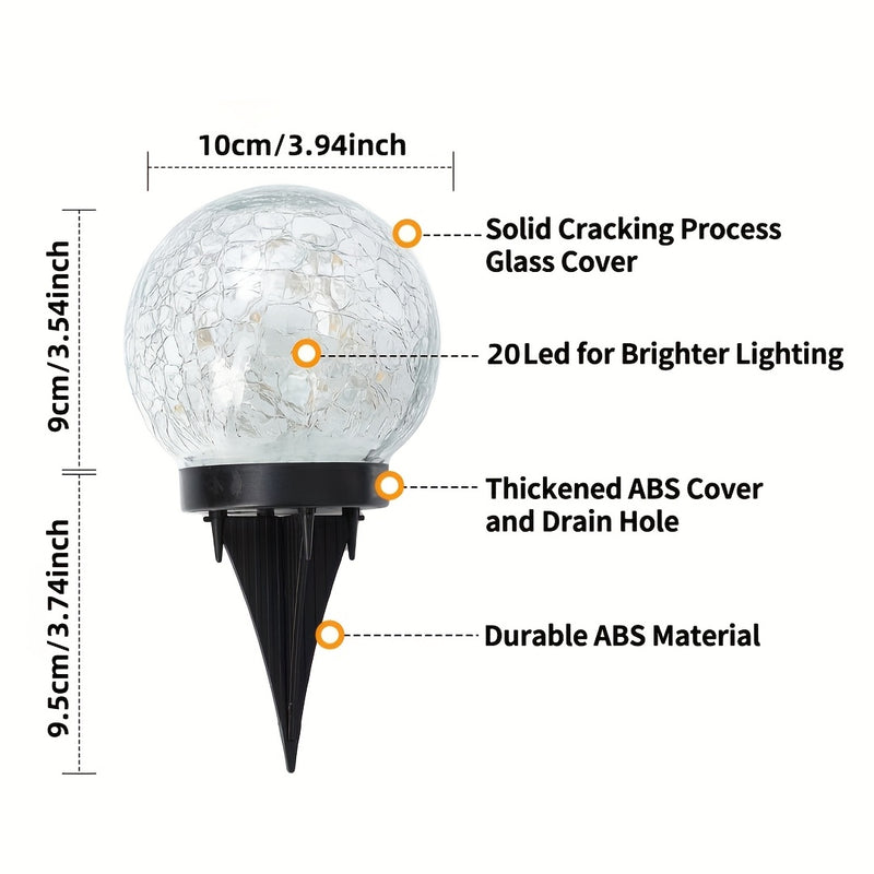 2 Piezas de Luces Solares Globos Impermeables para Exteriores - Bolas de Vidrio Agrietado, Decoraciones para Patio y Jardín Exterior