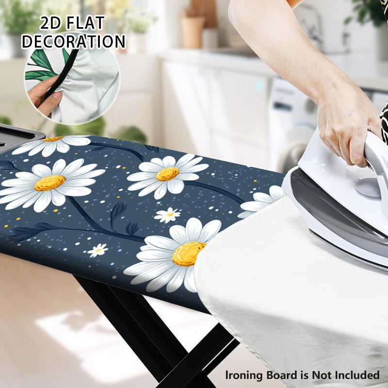 Funda de tabla de planchar 2D plana, floral - Rejilla completa resistente al quemado, bordes elásticos, diseño lavable a máquina de alta resistencia con patrones de margarita y estrella, se ajusta a tablas estándar (tabla no incluida), tabla de planchar